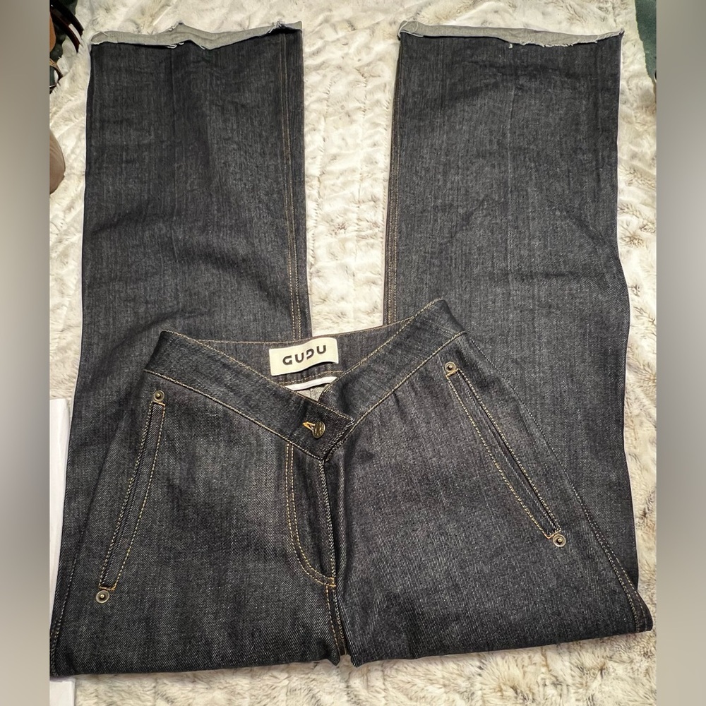 NWOT GUDU Capsule Asymmetric Wide Leg Trousers/Jeans Sz-M - Picture 7 of 7